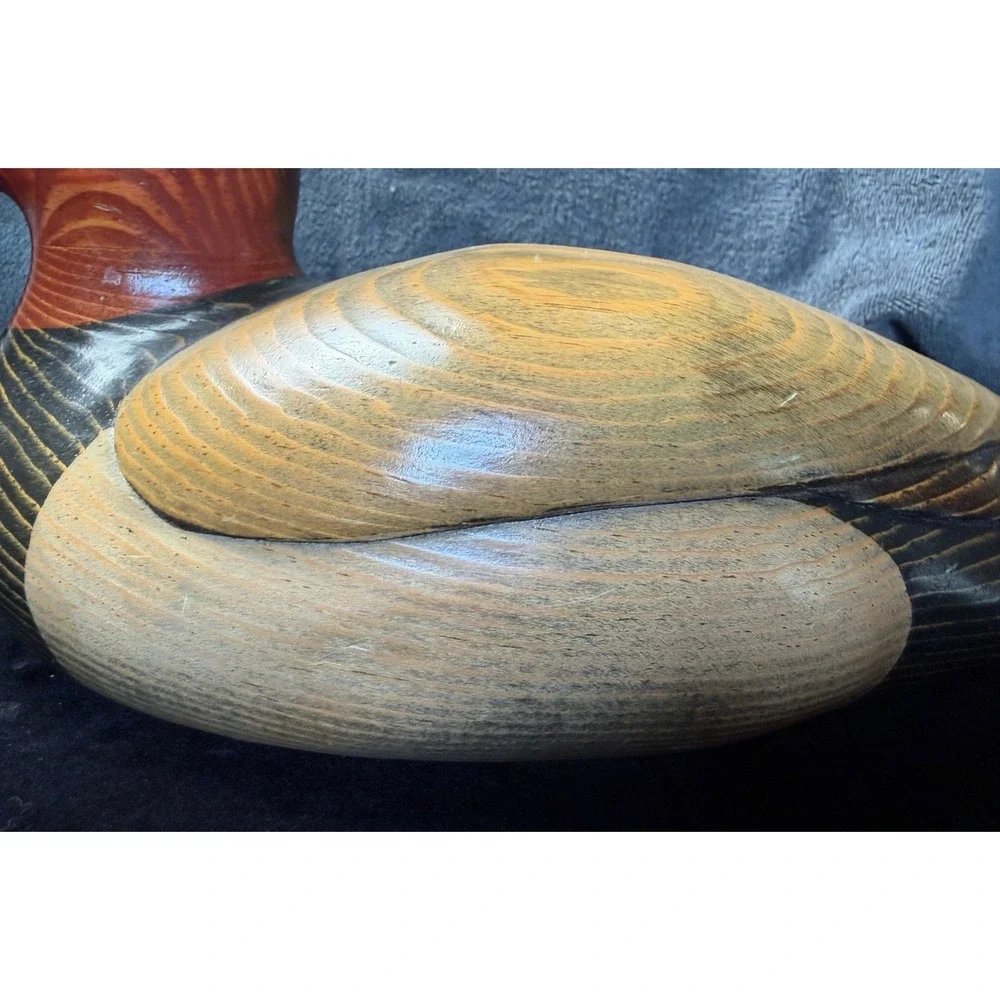 John Bass Signed Hand Carved Wooden Redhead Duck Decoy Figurine 12.5 Inch